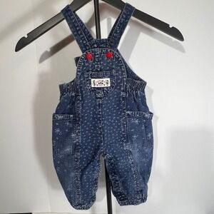 intage OshKosh B'gosh Baby Denim Overalls Acid Wash Floral Patch 80s 90s Size‎ S